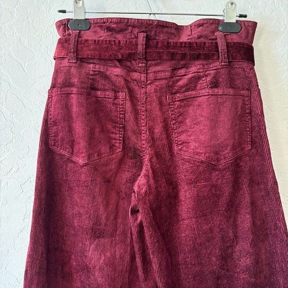 PAIGE Sutton Paper-Bag Dark Currant Corduroy Wide Leg Cropped Pants Size 24 - Picture 8 of 9